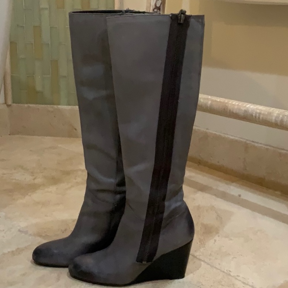 Franco Sarto Gray Leather Tall Boots